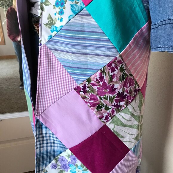 Patchwork Jacket, M: Upcycled Handmade Boho Duster, Denim & Quilt Looking Skirt - Picture 10 of 12